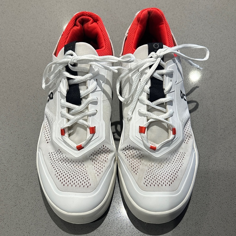 On Running Men's White and Red Sneakers. The Roger Spin